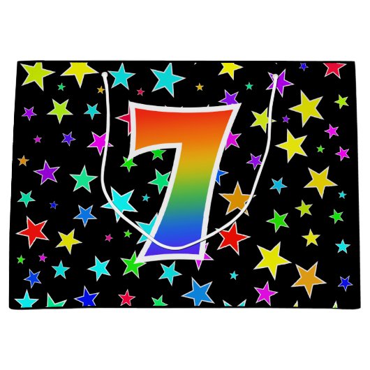 Kleurrijke sterren + regenboogpatroon "7" Event # Groot Cadeauzakje (Voorkant)