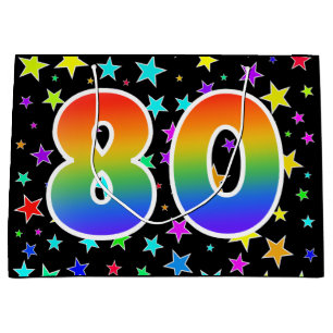 Kleurrijke sterren + regenboogpatroon "80" Event # Groot Cadeauzakje