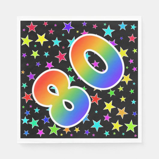 Kleurrijke sterren + regenboogpatroon "80" Event # Servet (Voorkant)