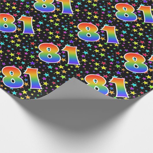 Kleurrijke sterren + regenboogpatroon "81" Event # Cadeaupapier (Hoek)