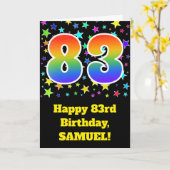 Kleurrijke sterren + regenboogpatroon "83" Verjaar Kaart (Gele Bloem)