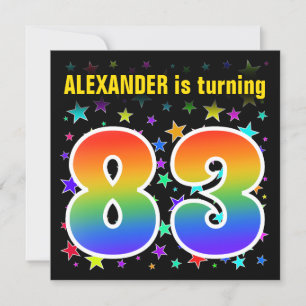 Kleurrijke sterren + regenboogpatroon "83" Verjaar Kaart