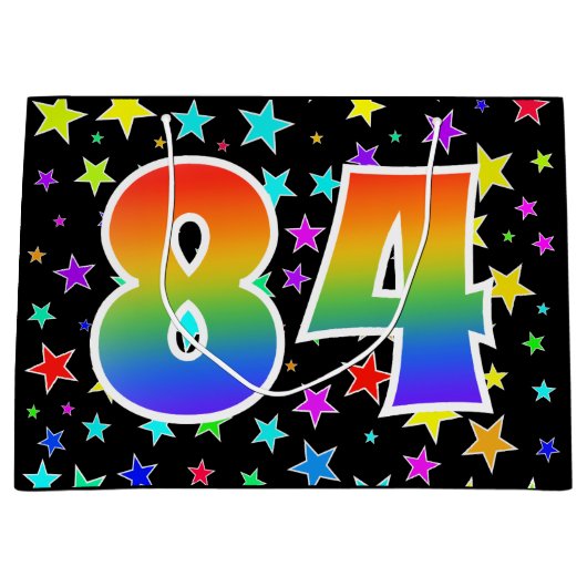 Kleurrijke sterren + regenboogpatroon "84" Event # Groot Cadeauzakje (Voorkant)