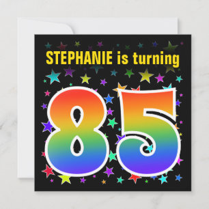 Kleurrijke sterren + Regenboogpatroon "85" Verjaar Kaart
