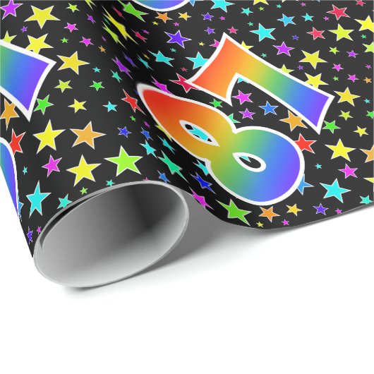 Kleurrijke sterren + regenboogpatroon "87" Event # Cadeaupapier (Rol Hoek)