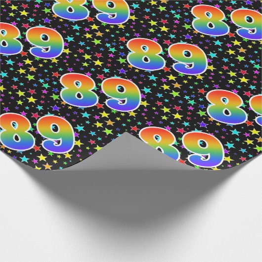 Kleurrijke sterren + regenboogpatroon "89" Event # Cadeaupapier (Hoek)
