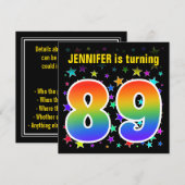 Kleurrijke sterren + regenboogpatroon "89" Verjaar Kaart (Voorkant / Achterkant)