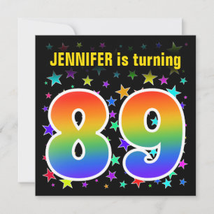 Kleurrijke sterren + regenboogpatroon "89" Verjaar Kaart