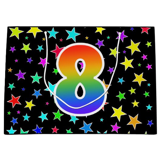 Kleurrijke sterren + regenboogpatroon "8" Event # Groot Cadeauzakje (Voorkant)
