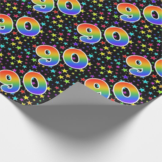 Kleurrijke sterren + regenboogpatroon "90" Event # Cadeaupapier (Hoek)