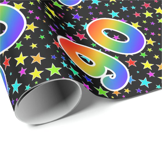 Kleurrijke sterren + regenboogpatroon "90" Event # Cadeaupapier (Rol Hoek)