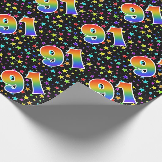 Kleurrijke sterren + regenboogpatroon "91" Event # Cadeaupapier (Hoek)