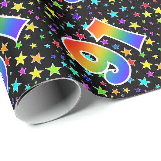 Kleurrijke sterren + regenboogpatroon "91" Event # Cadeaupapier (Rol Hoek)