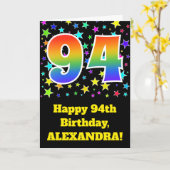 Kleurrijke sterren + regenboogpatroon "94" Birthda Kaart (Gele Bloem)
