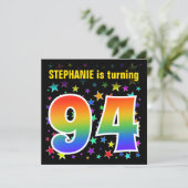 Kleurrijke sterren + regenboogpatroon "94" Birthda Kaart (Staand voorkant)