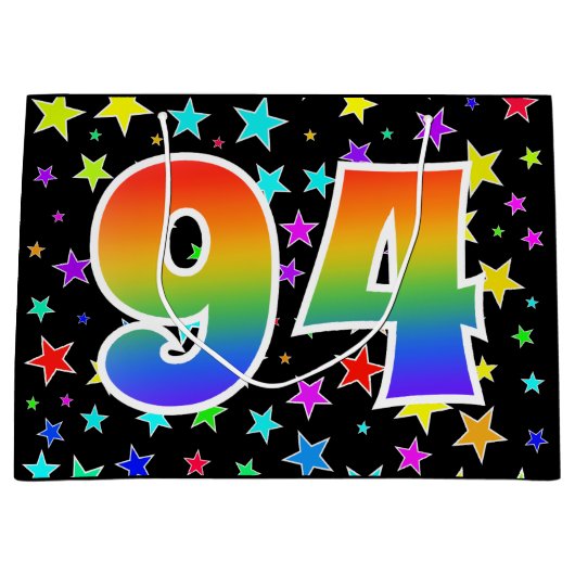 Kleurrijke sterren + regenboogpatroon "94" Event # Groot Cadeauzakje (Voorkant)