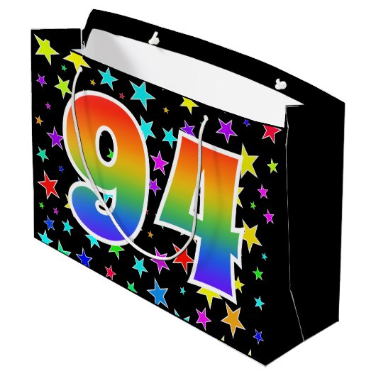 Kleurrijke sterren + regenboogpatroon "94" Event # Groot Cadeauzakje (Achterkant Gekanteld)