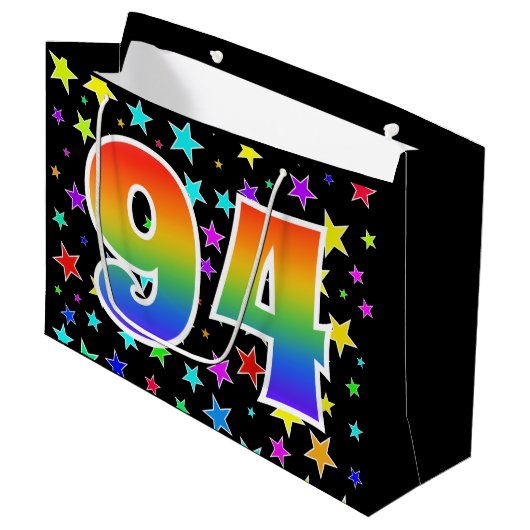 Kleurrijke sterren + regenboogpatroon "94" Event # Groot Cadeauzakje (Voorkant Gekanteld)