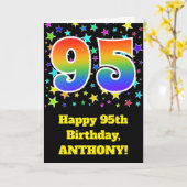 Kleurrijke sterren + regenboogpatroon "95" Birthda Kaart (Gele Bloem)