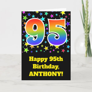 Kleurrijke sterren + regenboogpatroon "95" Birthda Kaart