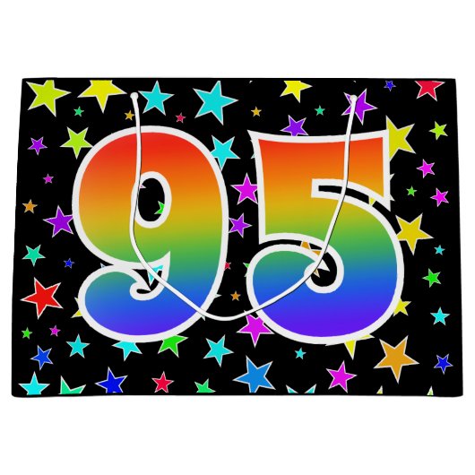 Kleurrijke sterren + regenboogpatroon "95" Event # Groot Cadeauzakje (Voorkant)