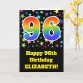 Kleurrijke sterren + regenboogpatroon "96" Verjaar Kaart (Gele Bloem)