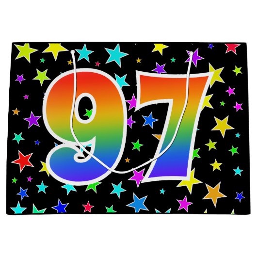 Kleurrijke sterren + regenboogpatroon "97" Event # Groot Cadeauzakje (Voorkant)
