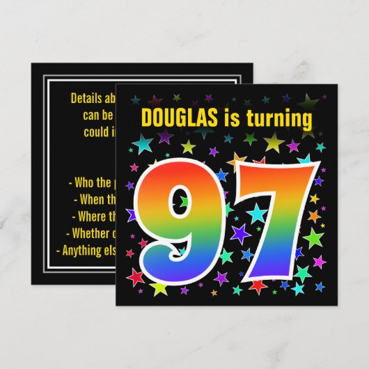 Kleurrijke sterren + Regenboogpatroon "97" Verjaar Kaart (Voorkant / Achterkant)
