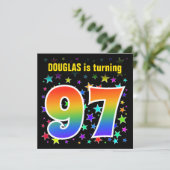Kleurrijke sterren + Regenboogpatroon "97" Verjaar Kaart (Staand voorkant)