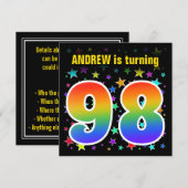 Kleurrijke sterren + regenboogpatroon "98" Verjaar Kaart (Voorkant / Achterkant)
