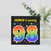 Kleurrijke sterren + regenboogpatroon "98" Verjaar Kaart (Staand voorkant)