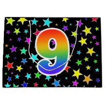 Kleurrijke sterren + Regenboogpatroon "9" Evenemen