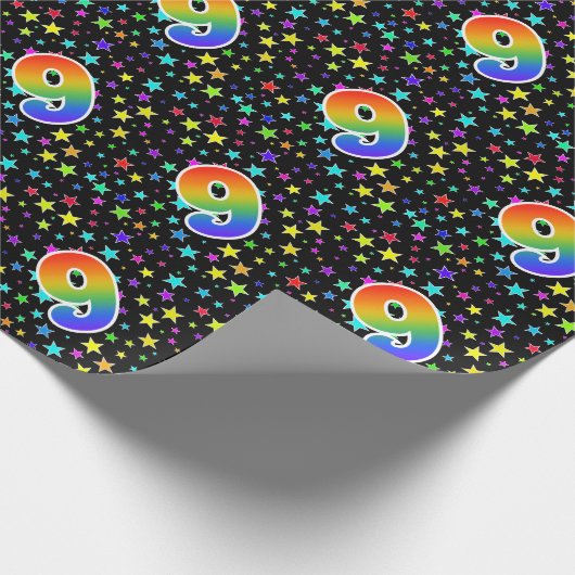 Kleurrijke sterren + regenboogpatroon "9" Event # Cadeaupapier (Hoek)