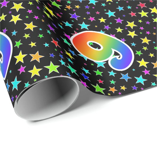 Kleurrijke sterren + regenboogpatroon "9" Event # Cadeaupapier (Rol Hoek)