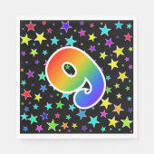Kleurrijke sterren + regenboogpatroon "9" Event # Servet (Voorkant)