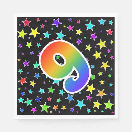 Kleurrijke sterren + regenboogpatroon "9" Event # Servet (Voorkant)