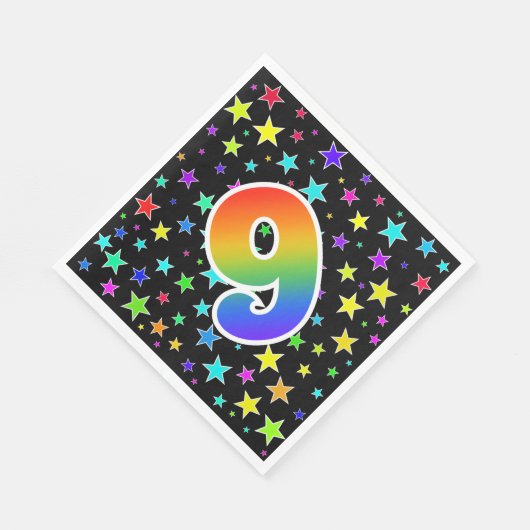 Kleurrijke sterren + regenboogpatroon "9" Event # Servet (Hoek)