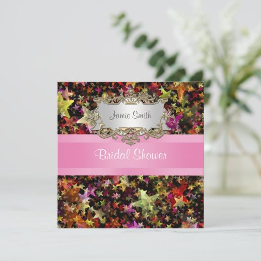 Kleurrijke Sterren Roze Lint Vrijgezellenfeest Uit Kaart (Staand voorkant)