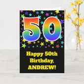 Kleurrijke Sterren + Verjaardag van de regenboog Kaart (Gele Bloem)