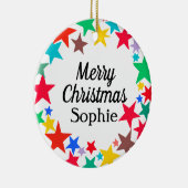 Kleurrijke Sterren Vrolijke Kerstmis Gepersonalise Keramisch Ornament (Rechts)