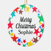 Kleurrijke Sterren Vrolijke Kerstmis Gepersonalise Keramisch Ornament (Links)