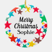 Kleurrijke Sterren Vrolijke Kerstmis Gepersonalise Keramisch Ornament (Achterkant)
