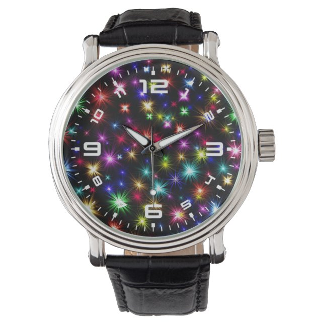 Kleurrijke sterren vuurwerk Design-27317 Horloge (Voorkant)