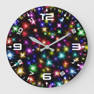 Kleurrijke sterren vuurwerk ontwerp grote klok