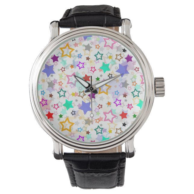 Kleurrijke sterren wit  horloge (Voorkant)
