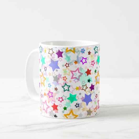 Kleurrijke sterren wit  koffiemok (Voorkant links)