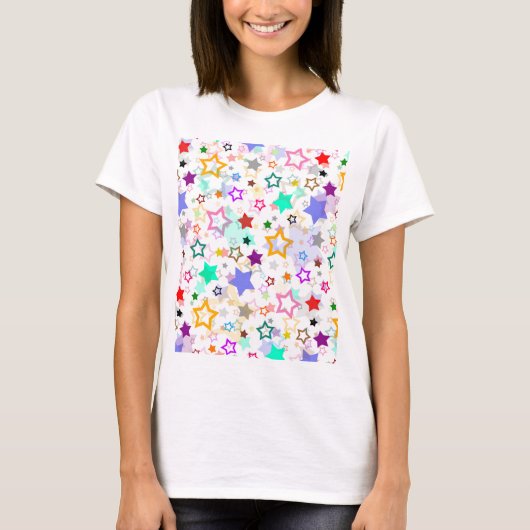 Kleurrijke sterren wit t-shirt (Voorkant)