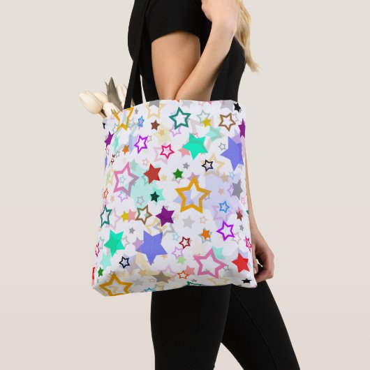 Kleurrijke sterren wit tote bag (Dichtbij)