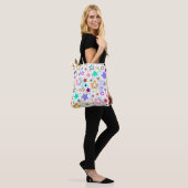 Kleurrijke sterren wit tote bag (Op model)