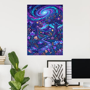 Kleurrijke sterrenstelsel fantasy poster